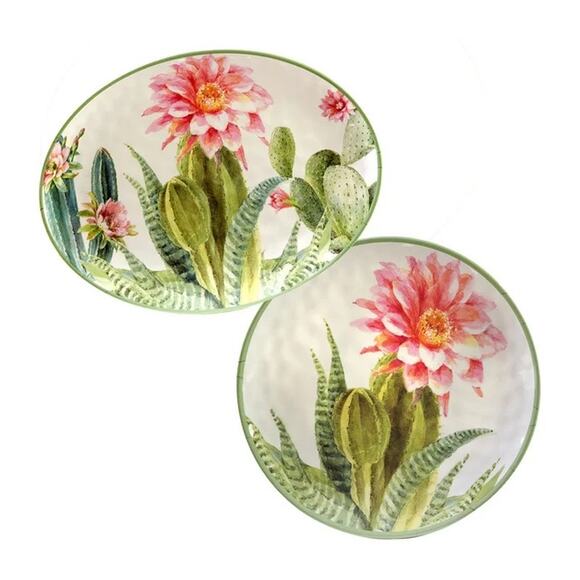 2pc CERTIFIED INTERNATIONAL Desert Beauty Pink Cactus Platter Serving Set NEW - Picture 1 of 7